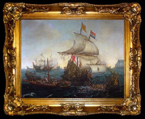 framed  Hendrik Cornelisz. Vroom Dutch ships ramming Spanish galleys off the English coast, 3 October 1602, ta009-2